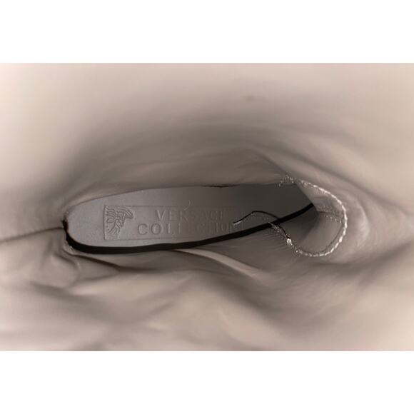 Versace Medusa Black Pebbled Leather Lug Moto Boots, US 5, IT 35 - Picture 7 of 9